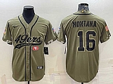 Men's San Francisco 49ers #16 Joe Montana 2022 Olive Salute to Service Cool Base Stitched Baseball Jersey,baseball caps,new era cap wholesale,wholesale hats